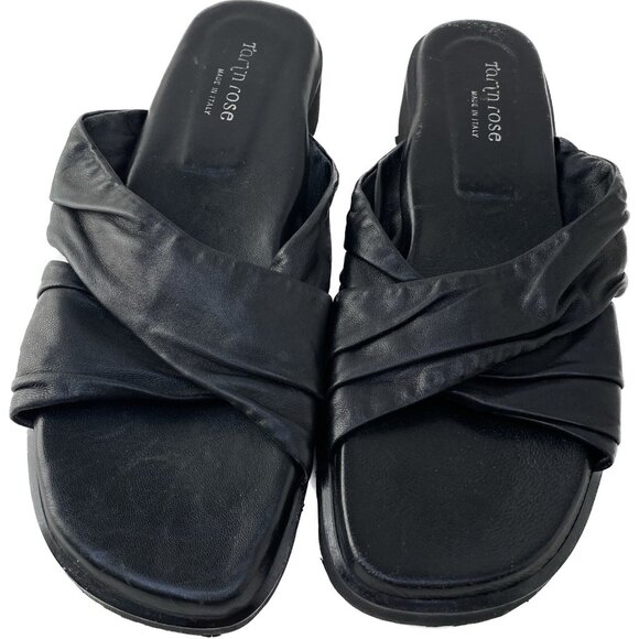 Taryn Rose Womens 6.5 Black Leather Slide Sandals Low Heel Made in Italy - Picture 3 of 8